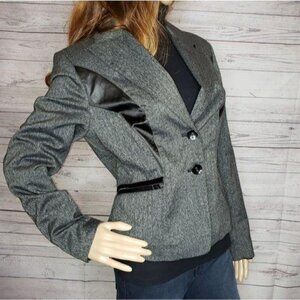 Kenar Womens Gray Herringbone Blazer Jacket With Satin Accents Size 8 business